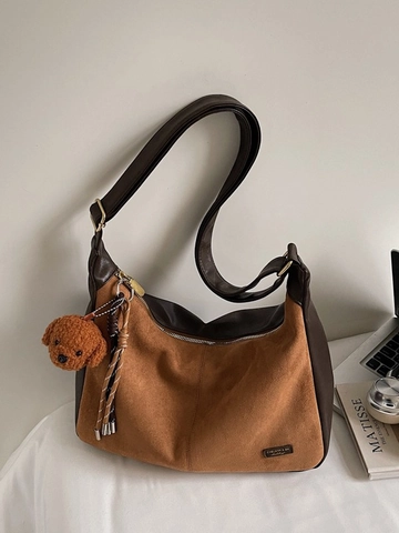 Retro PU Leather Hobo Underarm Bag For Women Large Capacity Splicing Shoulder Bag Minimalist Solid Color Crossbody Bag