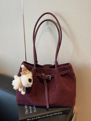 Borsa Tote da Donna in Camoscio Grande Capacità Pendolare Borsa a Tracolla Retrò Opaca Handbag Con Pendente Moda