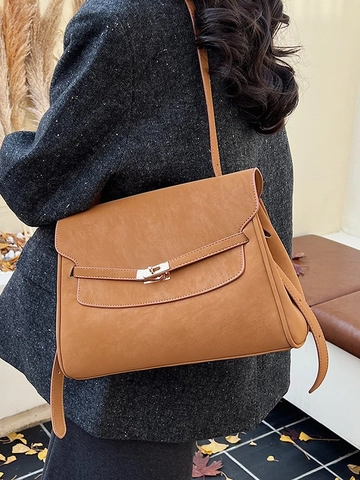 Sac à Épaule en Cuir PU Rétro pour Femmes Grande Capacité Style Mallette Sac Bandoulière Minimaliste Travail Bureau Mode Tote