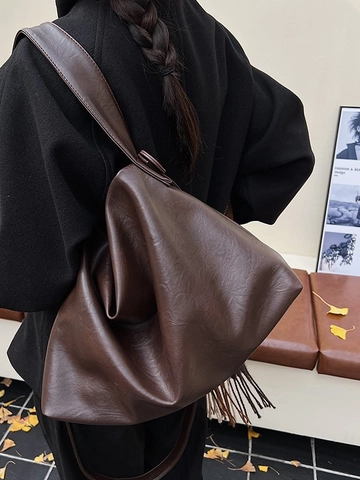 Bolso de Hombro de Cuero PU Vintage para Mujer Gran Capacidad Casual Commuter Tote Hobo Bag Con Cierre de Cremallera Bolso de Cuero Sintético Suave