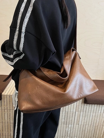 Bolso de Hombro de Cuero PU Vintage para Mujer Gran Capacidad Casual Commuter Tote Hobo Bag Con Cierre de Cremallera Bolso de Cuero Sintético Suave