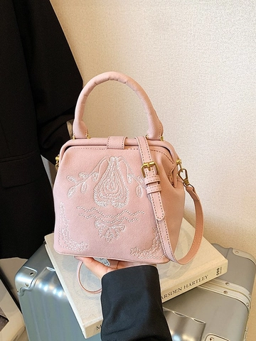 Damen Vintage Bestickt Nubuk Umhängetasche Große Kapazität Chinesischen Stil Arzttasche Casual Pendeln Handtasche Mit Riemen