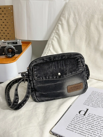Vintage Washed Denim Crossbody Bag For Women Fashion Retro Square Small Shoulder Bag Casual Distressed Messenger Bag