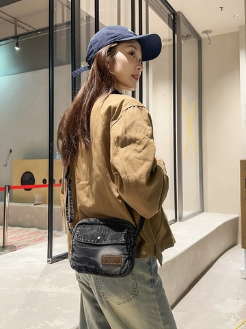 Vintage Washed Denim Crossbody Bag For Women Fashion Retro Square Small Shoulder Bag Casual Distressed Messenger Bag