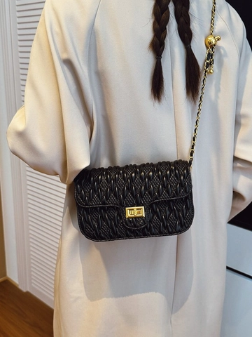 Elegante Geplooide Gewatteerde PU Leren Schoudertas Met Gouden Bal Kettingriem Kleine Vierkante Crossbody Tas Dames Mode Handtas