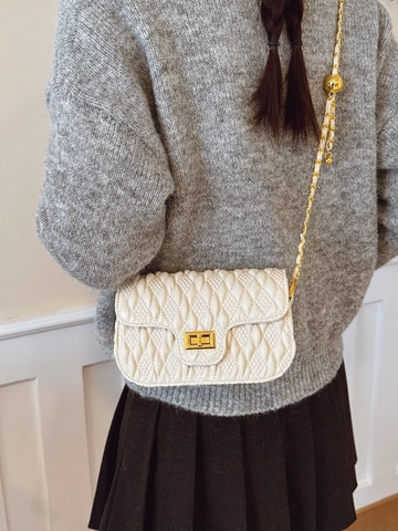 Elegante Geplooide Gewatteerde PU Leren Schoudertas Met Gouden Bal Kettingriem Kleine Vierkante Crossbody Tas Dames Mode Handtas