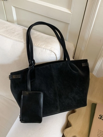 Minimalist Large Capacity Women's PU Leather Tote Bag With Small Pouch Solid Color Casual Commuter Shoulder Handbag Bag
