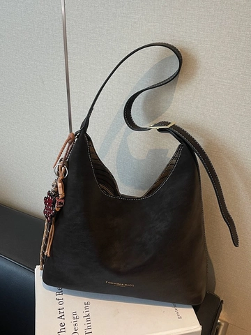 Borsa a Tracolla Minimalista in PU da Donna Borsa a Secchiello Hobo Retro Con Ciondolo a Orsetto Tracolla Regolabile