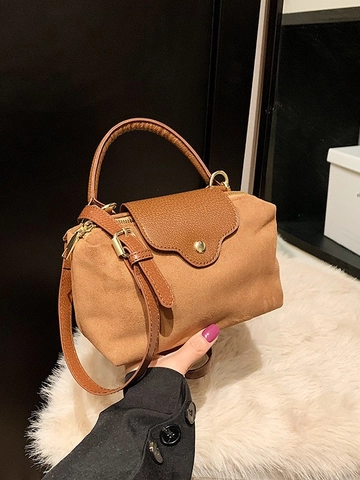 Sac Bandoulière Femme en Cuir PU Dépoli Petit Sac à Main Carré Avec Sangle Réglable Polyvalent Rétro Surpiqûres Portefeuille