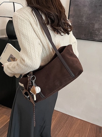 Vintage Frosted PU Leather Shoulder Bag For Women New Fashion Commute Underarm Tote Bag With Baseball Charm Large Handbag