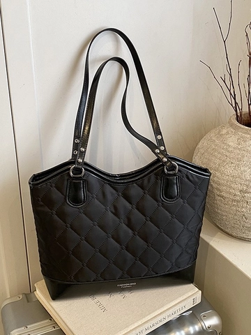 Bolso Tote Acolchado Estilo Coreano Mujer Tela Oxford Gran Capacidad Bolso de Hombro Moda Hobo Con Colgante de Conejo