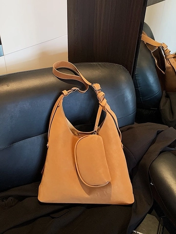 Sac Cabas Rétro en Cuir PU Grande Capacité Avec Petite Pochette Pour Femmes Sac à Bandoulière Minimaliste Surpiqûres Contrastées