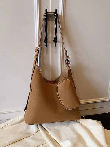 Sac Cabas Rétro en Cuir PU Grande Capacité Avec Petite Pochette Pour Femmes Sac à Bandoulière Minimaliste Surpiqûres Contrastées