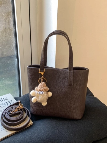 Women's Trendy Lychee Pattern PU Leather Shoulder Bag Vintage Small Square Crossbody Bag With Plush Charm Elegant Tote Bag
