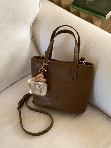Women's Trendy Lychee Pattern PU Leather Shoulder Bag Vintage Small Square Crossbody Bag With Plush Charm Elegant Tote Bag