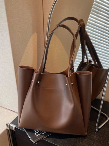 2025 New Large Capacity PU Leather Tote Bag For Women Solid Color Retro Shoulder Bag Minimalist Commute Underarm Bag