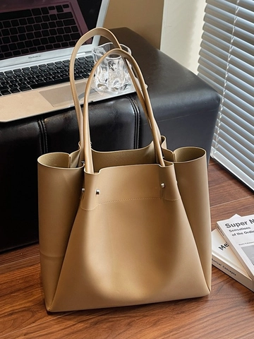 2025 New Large Capacity PU Leather Tote Bag For Women Solid Color Retro Shoulder Bag Minimalist Commute Underarm Bag