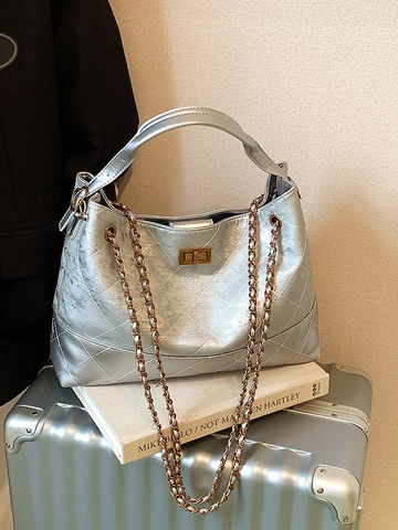 Borsa Tote a Catena Trapuntata Vintage Per Donna Grande Capacità Pelle PU Giunzione Borsa a Tracolla Autunno Inverno