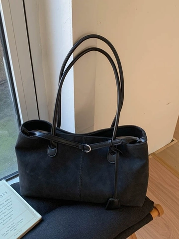 Bolso Tote de Cuero PU Retro Gran Capacidad Bolso de Hombro Minimalista Color Sólido Bolso Axilar Para Mujer Moda Trabajo Viaje