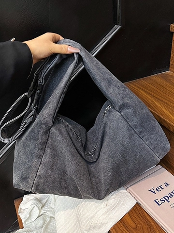 Sac à Épaule en Denim Lavé Vintage pour Femmes Grande Capacité Sac Fourre-tout Léger Sac à Bandoulière Hobo Avec Bandoulière Réglable