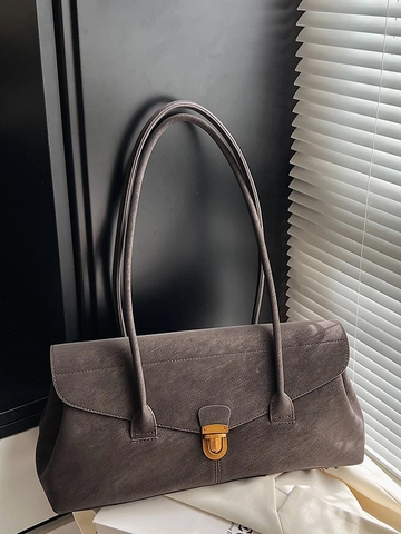 Vintage Damen PU Leder Achseltasche Retro Minimalistische Tote Handtasche Mit Metallschloss Nähte Commuter Umhängetasche