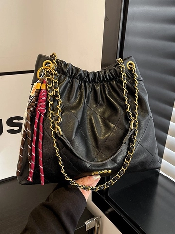 Borsa Tote Trapuntata Retrò da Donna Grande Capacità in Pelle PU Borsa a Spalla Con Tracolla a Catena Moda Pendolare per Lavoro