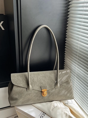 Vintage Damen PU Leder Achseltasche Retro Minimalistische Tote Handtasche Mit Metallschloss Nähte Commuter Umhängetasche