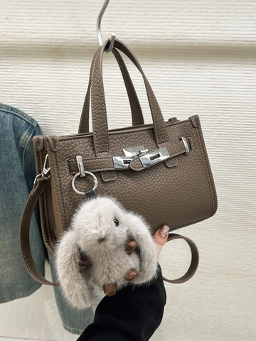 Damen Litschimuster PU Leder Umhängetasche Elegante Handtasche Mit Plüsch Kaninchen Anhänger Mode Täglich Umhängetasche