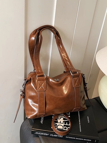 Grand Sac Cabas Femme Rétro en Cuir PU Minimaliste Sac Boston Travers Sac à Main Mode Bandoulière Décontracté Voyage