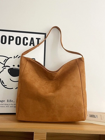 Women Corduroy Large Capacity Tote Bag Minimalist Solid Color Hobo Shoulder Bag Urban Commuter Daily Travel Handbag