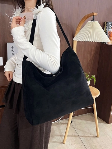 Women Corduroy Large Capacity Tote Bag Minimalist Solid Color Hobo Shoulder Bag Urban Commuter Daily Travel Handbag