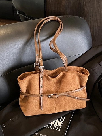 Borsa Tote Vintage in Pelle PU e Scamosciata Opaca per Donna Borsa a Tracolla Pendolare Cinghia Regolabile Borsa a Mano Retro