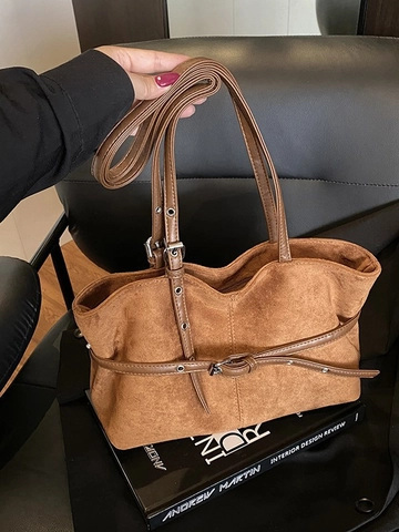Borsa Tote Vintage in Pelle PU e Scamosciata Opaca per Donna Borsa a Tracolla Pendolare Cinghia Regolabile Borsa a Mano Retro