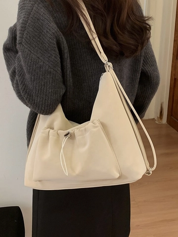 Bolso Tote de Cuero PU de Gran Capacidad Minimalista Vintage Para Mujer Estilo Retro Sofisticado Bolso de Hombro con Cordón