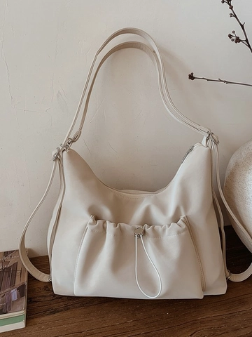 Bolso Tote de Cuero PU de Gran Capacidad Minimalista Vintage Para Mujer Estilo Retro Sofisticado Bolso de Hombro con Cordón