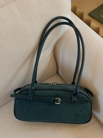 Bolso de Hombro Baguette Vintage Sophisticated Retro Vibe para Mujer PU Textura de Ante Hebilla Metálica Bolso de Moda