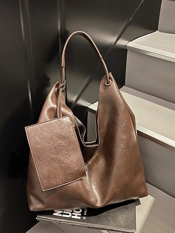 Sac Cabas en Cuir PU Grande Capacité pour Femmes Sac à Épaule Hobo Souple Avec Petite Pochette Sac de Bureau Décontracté