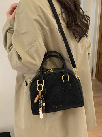 Borsa Boston Vintage in Pelle PU per Donna Borsa a Mano e a Tracolla Versatile Con Ciondolo a Perline Borsa a Spalla