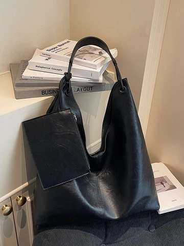 Sac Cabas en Cuir PU Grande Capacité pour Femmes Sac à Épaule Hobo Souple Avec Petite Pochette Sac de Bureau Décontracté