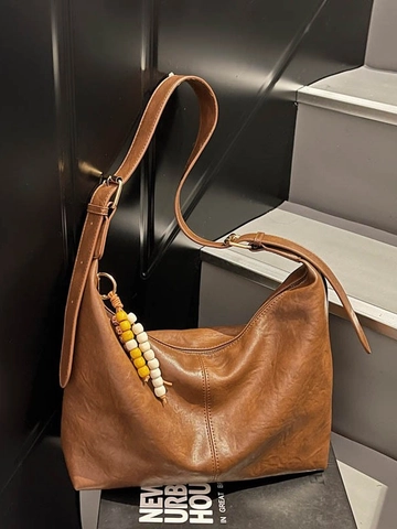 Vintage Dames PU-leer Hobo-tas Grote Capaciteit Schoudertas Met Retro Kralendecoratie Woon-werkverkeer Tas