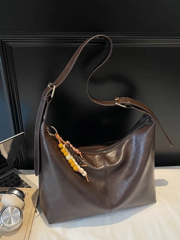 Vintage Dames PU-leer Hobo-tas Grote Capaciteit Schoudertas Met Retro Kralendecoratie Woon-werkverkeer Tas
