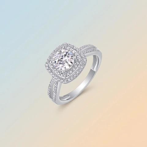 Luxe 925 Sterling Zilver Moissaniet Ring Voor Vrouwen Dubbele Halo Verloving Bruiloft Ring Mode Sieraden