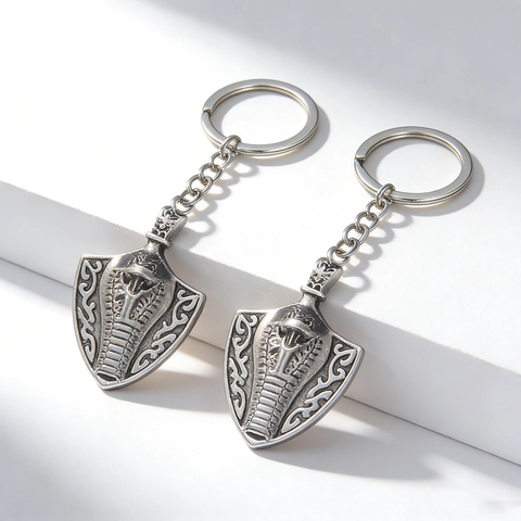 Llavero de Aleación de Escudo de Rey Cobra Retro Colgante de Serpiente Egipcia Personalizado Accesorio de Bolso Llavero de Plata Antigua Regalo