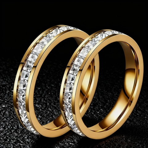 Luxury Stainless Steel Eternity Ring With Zirconia Sparkling Row Diamond Band Minimalist Titanium Steel Jewelry For Women