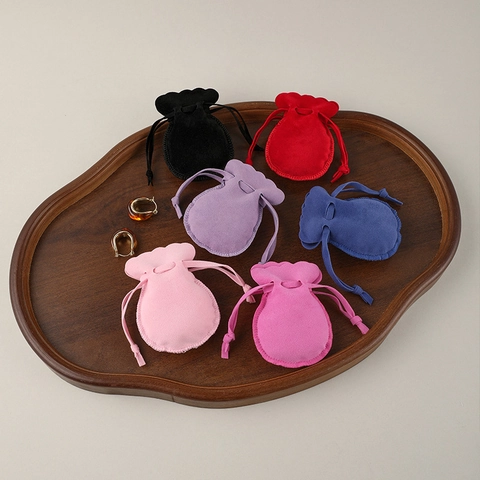 Sacchetto per Gioielli in Velluto con Coulisse Forma di Zucca Bordo Ondulato Morbido Sacchetto Regalo in Flanella per Collana Anello Orecchini Custodia Protettiva