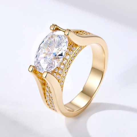 925 Sterling Silver Oval Zirconia Ring Luxurious Micro-Pave Wide Band Ring For Women Wedding Banquet Jewelry Gift