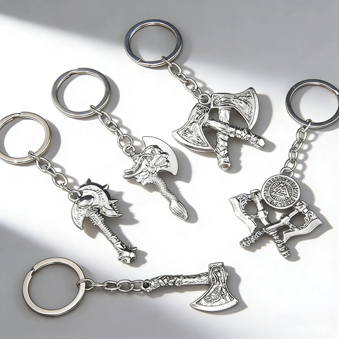 Portachiavi in Metallo con Ascia da Battaglia Vichinga Ciondolo con Rune Norrene per Uomo Donna Ascia Magica Retrò Accessori per Borse Gioielli