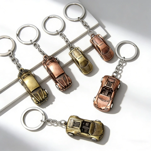 Vintage Metall Automodell Schlüsselanhänger Retro Polizeiauto Käfer Bugatti Stil Anhänger Antik Kupfer Bronze Taschenanhänger Geschenke