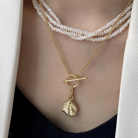 S925 Sterling Silver Toggle Clasp Irregular Molten Texture Round Coin Pendant Necklace Women Minimalist Chic Jewelry