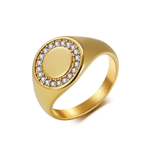 Full Pavé Rhinestone Ring Stainless Steel 18K Gold Plated Non-Fading Geometric Niche Design Jewelry For Men Women